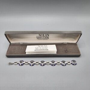 Nolan Miller Bali Bracelet Curb Link Chain Sparkly Crystal Purple Silver Tone